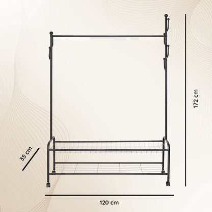 Eleganca Kledingrek - Kledingstang - Garderoberek - Met 6 Ophanghaken - Zwart - Staal - 120 x 35 x 172 cm