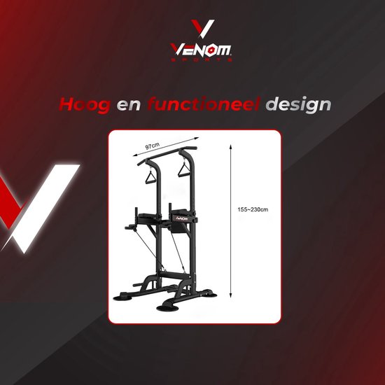 Nancy's Venom Sports Multifunctioneel Trainingsrek - Krachtstation - Power Tower met Pull Up Bar - Fitness Apparaat - In hoogte verstelbaar