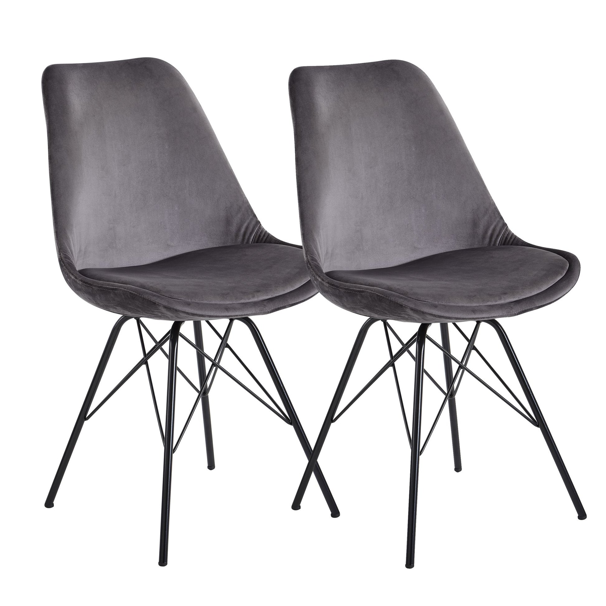 Nancy's Eulalia Eetkamerstoelen - Set van 2 - Grijs / Zwart - Fluweel