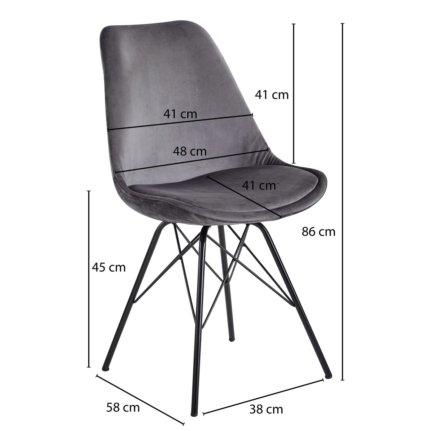 Nancy's Eulalia Eetkamerstoelen - Set van 2 - Grijs / Zwart - Fluweel