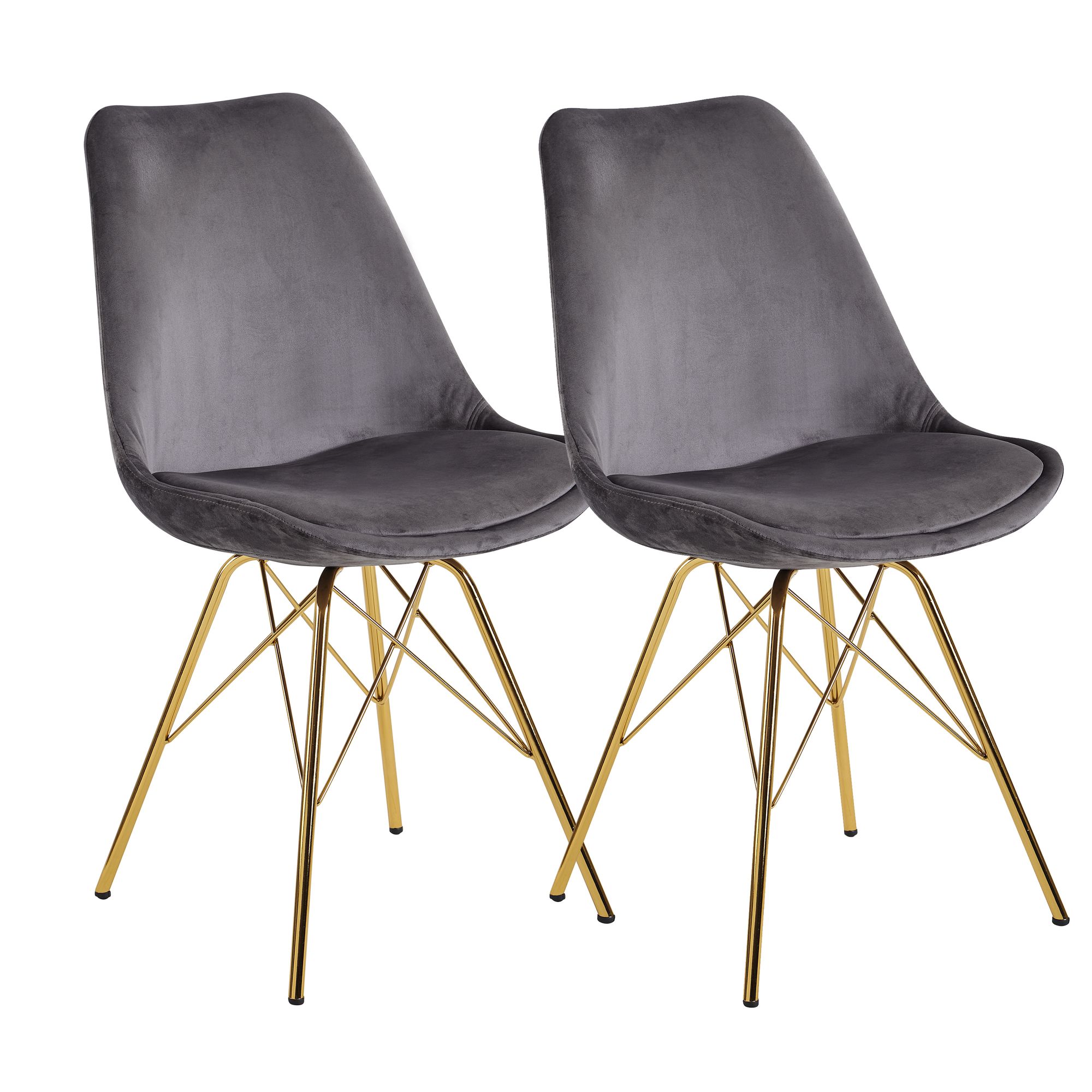 Nancy's Eulalia Eetkamerstoelen - Set van 2 - Grijs / Goud - Fluweel