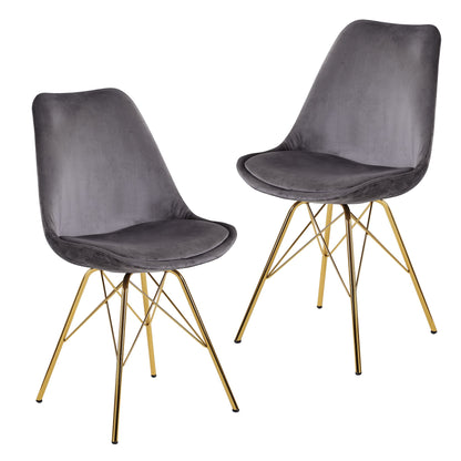 Nancy's Eulalia Eetkamerstoelen - Set van 2 - Grijs / Goud - Fluweel