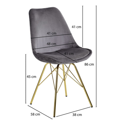 Nancy's Eulalia Eetkamerstoelen - Set van 2 - Grijs / Goud - Fluweel