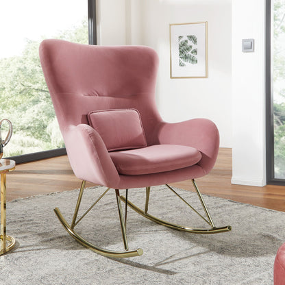 Nancy's Meios Schommelstoel - Loungestoel - Relaxstoel - Roze / Goud - Fluweel