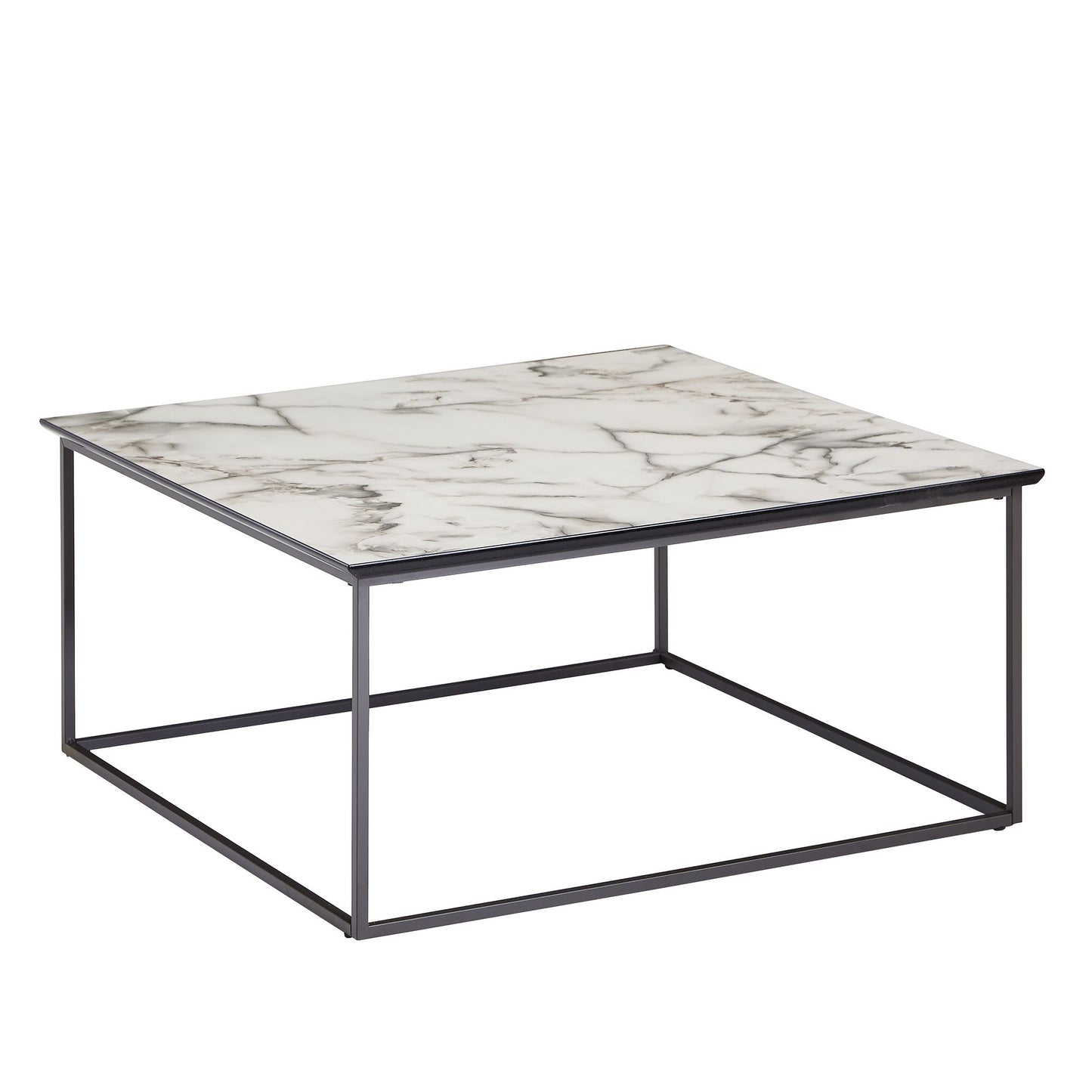 Nancy's Berbeita Salontafel - Koffietafel - Wit / Zwart - Marmerlook / Staal - ± 80 x 80 x 40 cm