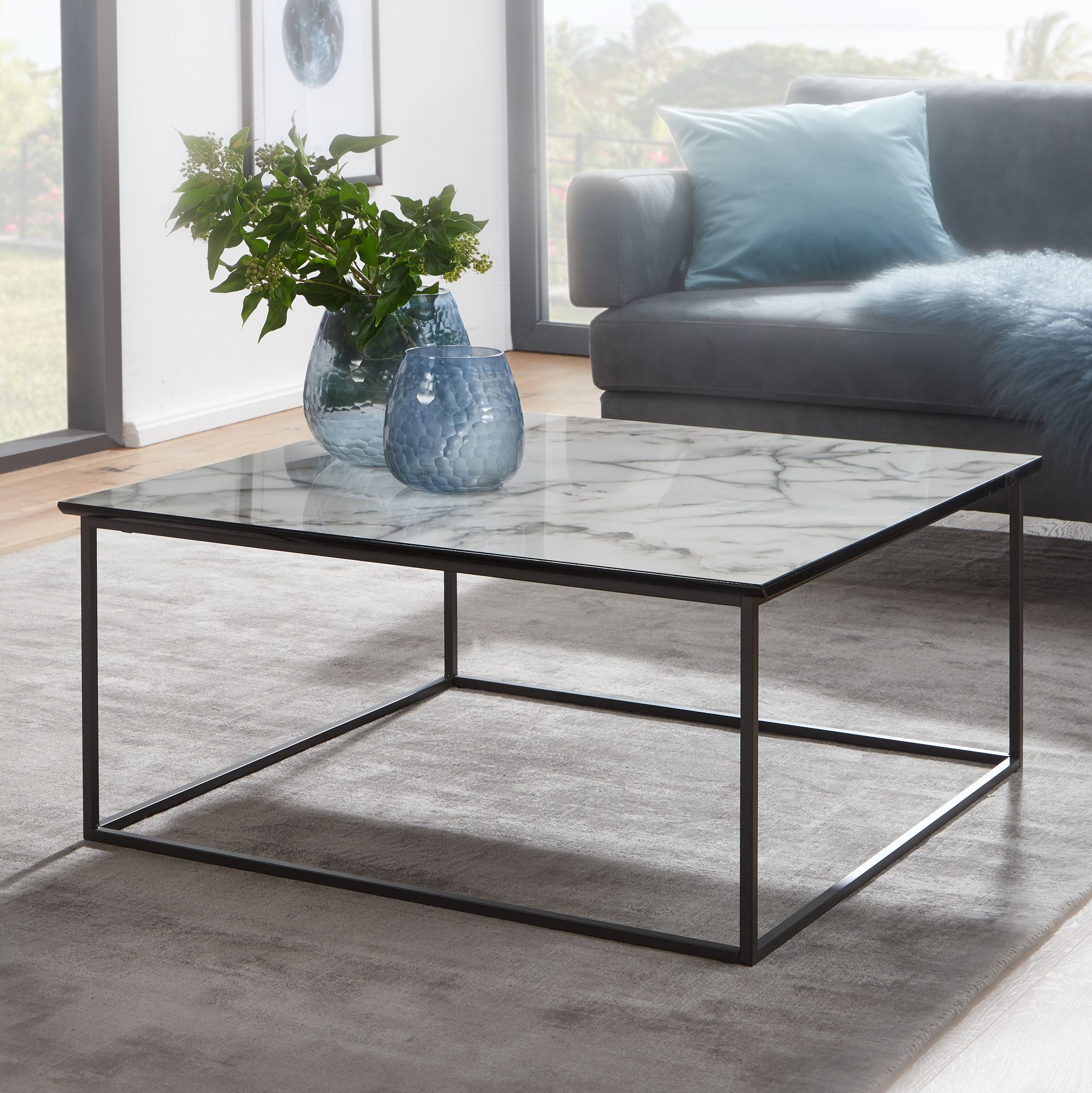 Nancy's Berbeita Coffee table - Coffee table - White / Black - Marble look / Steel - ± 80 x 80 x 40 cm