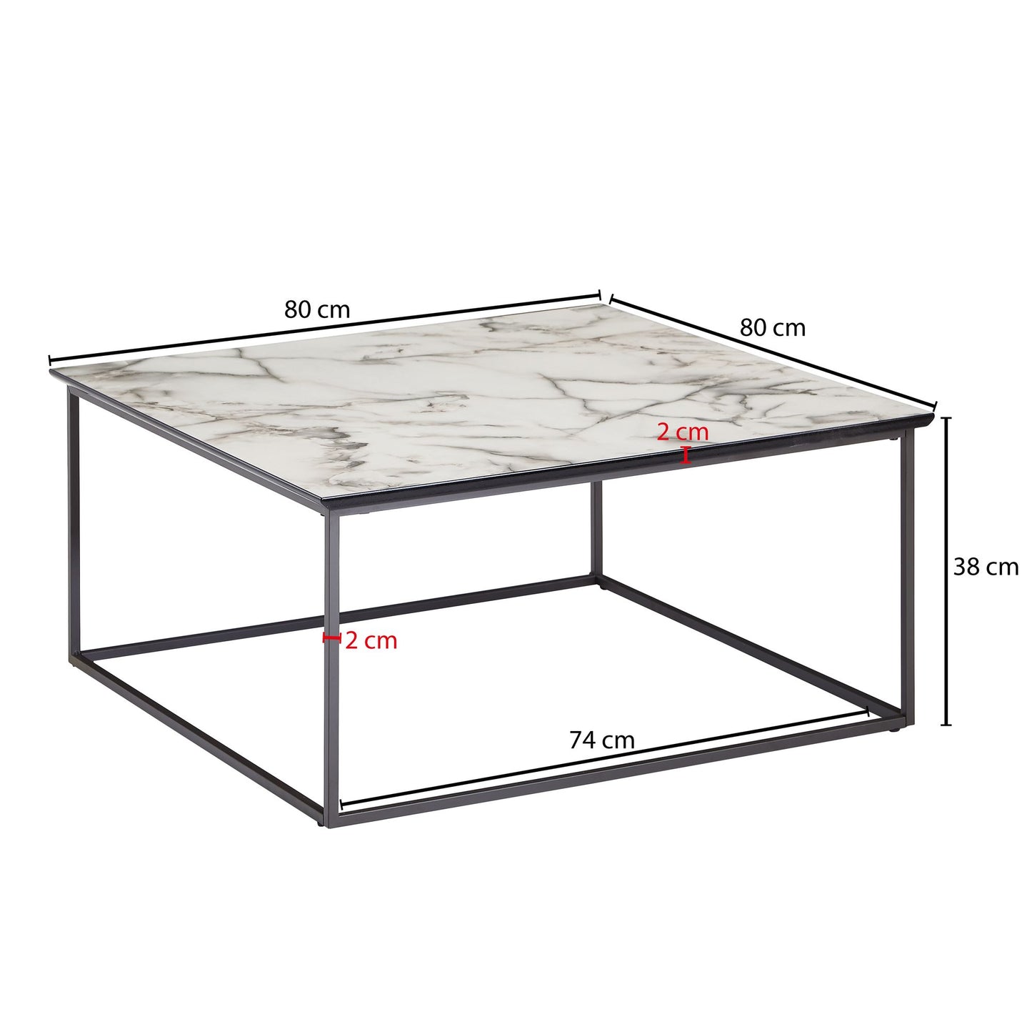 Nancy's Berbeita Salontafel - Koffietafel - Wit / Zwart - Marmerlook / Staal - ± 80 x 80 x 40 cm