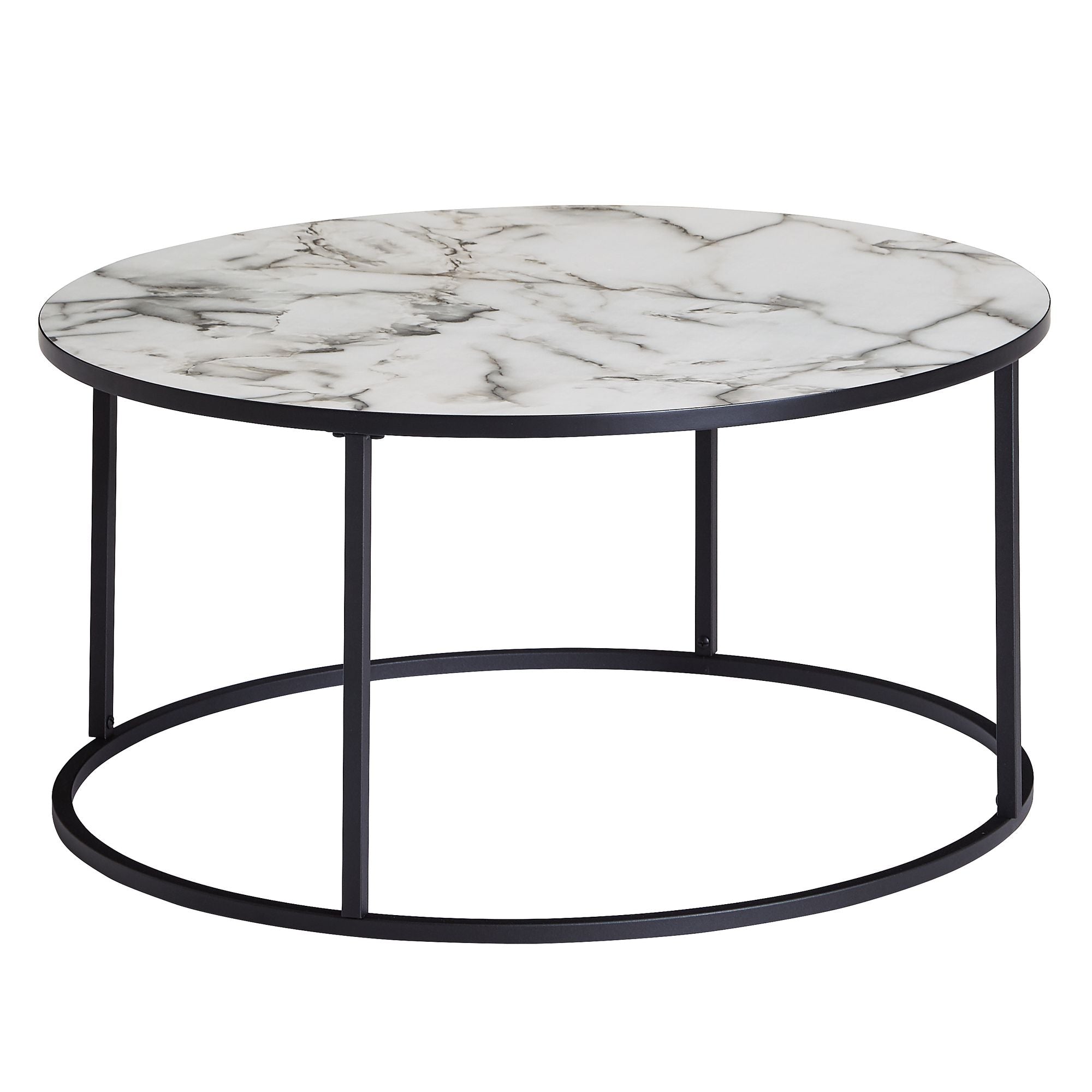 Table basse Badim de Nancy - Table basse - Blanc / Noir - Aspect marbre / Acier - Ø 80 x 40 cm