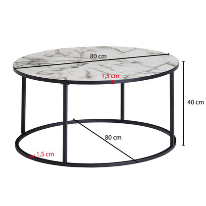 Table basse Badim de Nancy - Table basse - Blanc / Noir - Aspect marbre / Acier - Ø 80 x 40 cm