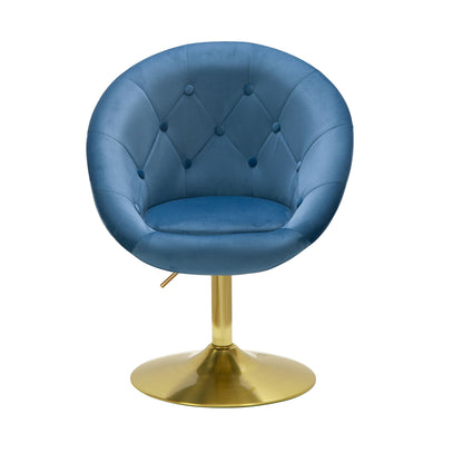 Nancy's Torredeita Fauteuil - Relax Stoel - Loungestoel - Chesterfield Patroon - Blauw / Goud - Fluweel