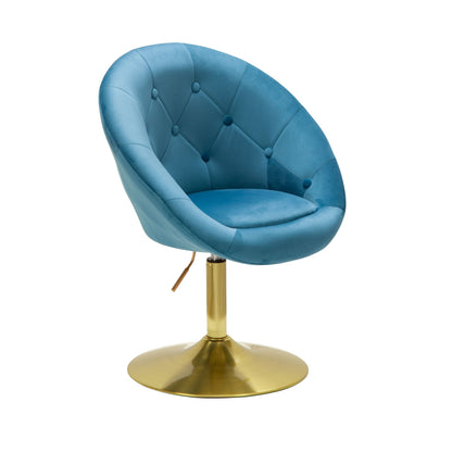 Nancy's Torredeita Fauteuil - Relax Stoel - Loungestoel - Chesterfield Patroon - Blauw / Goud - Fluweel