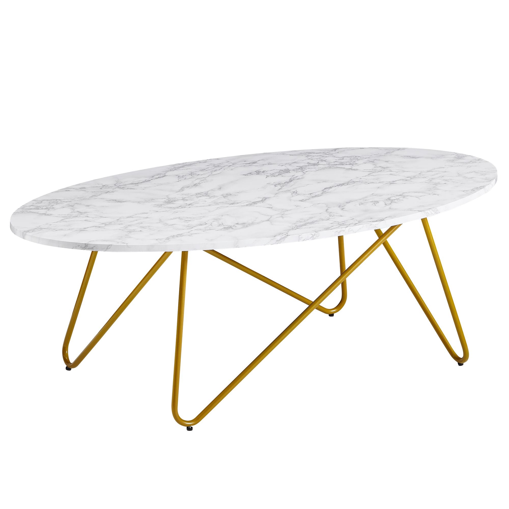 Table basse Verdro de Nancy - Table basse - Blanc / Or - Aspect marbre / Acier - 120 x 40 x 60 cm