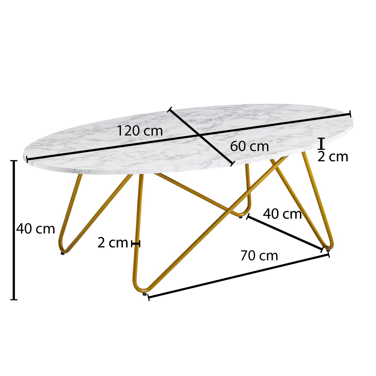 Table basse Verdro de Nancy - Table basse - Blanc / Or - Aspect marbre / Acier - 120 x 40 x 60 cm