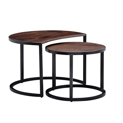 Tables basses Nancy's Zuni - Lot de 2 - Tables basses - Tables rondes - Marron - Noir - Bois de manguier massif - Métal