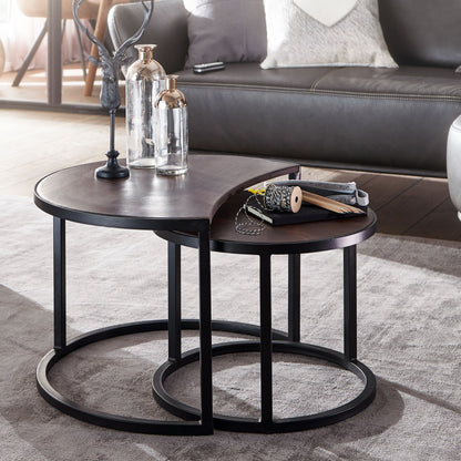 Nancy's Zuni Coffee Tables - Set of 2 - Coffee Tables - Round Tables - Brown - Black - Solid Mango Wood - Metal