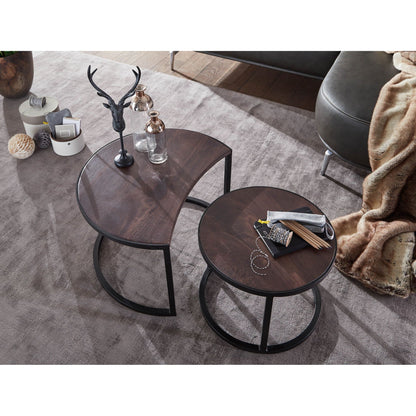 Nancy's Zuni Coffee Tables - Set of 2 - Coffee Tables - Round Tables - Brown - Black - Solid Mango Wood - Metal