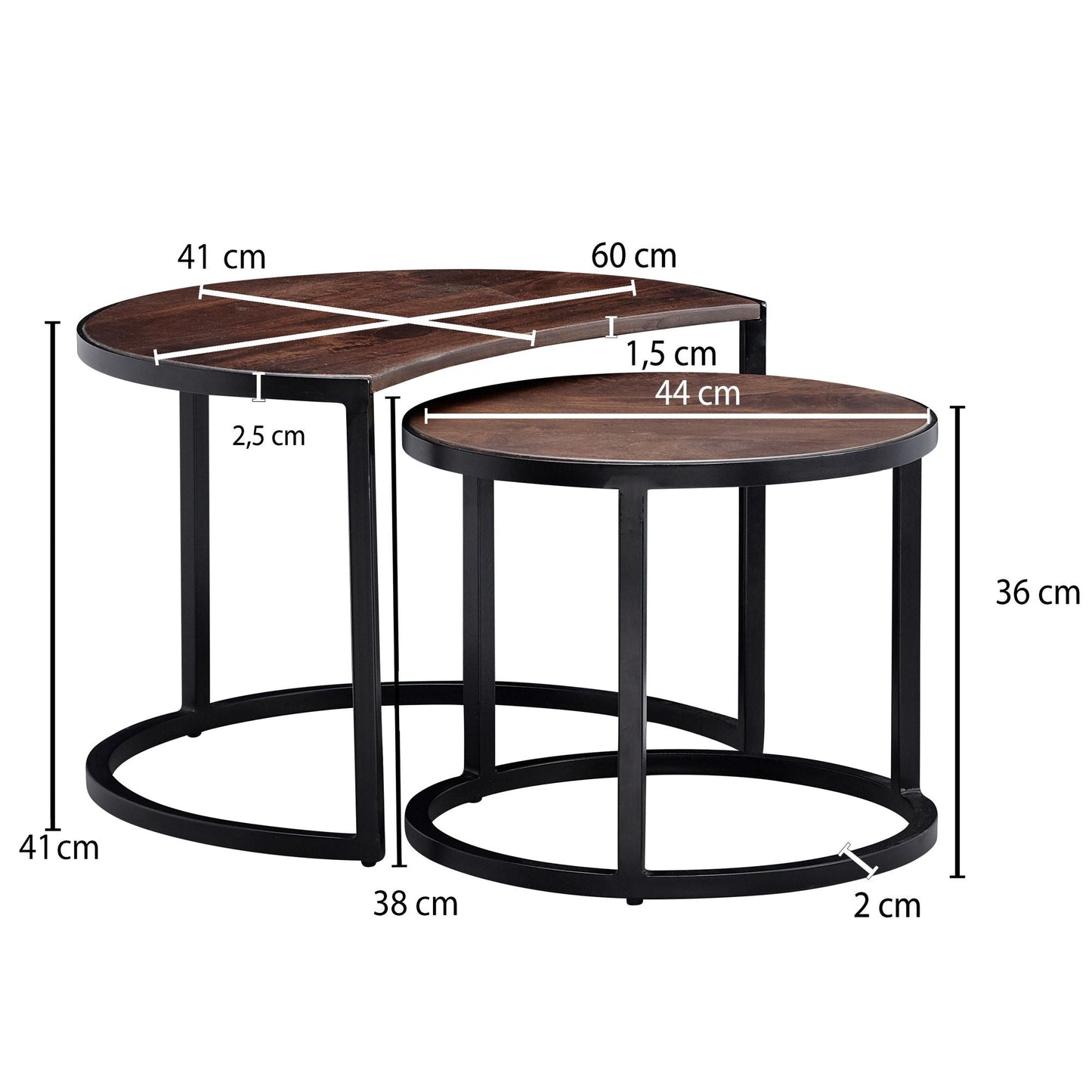 Nancy's Zuni Coffee Tables - Set of 2 - Coffee Tables - Round Tables - Brown - Black - Solid Mango Wood - Metal