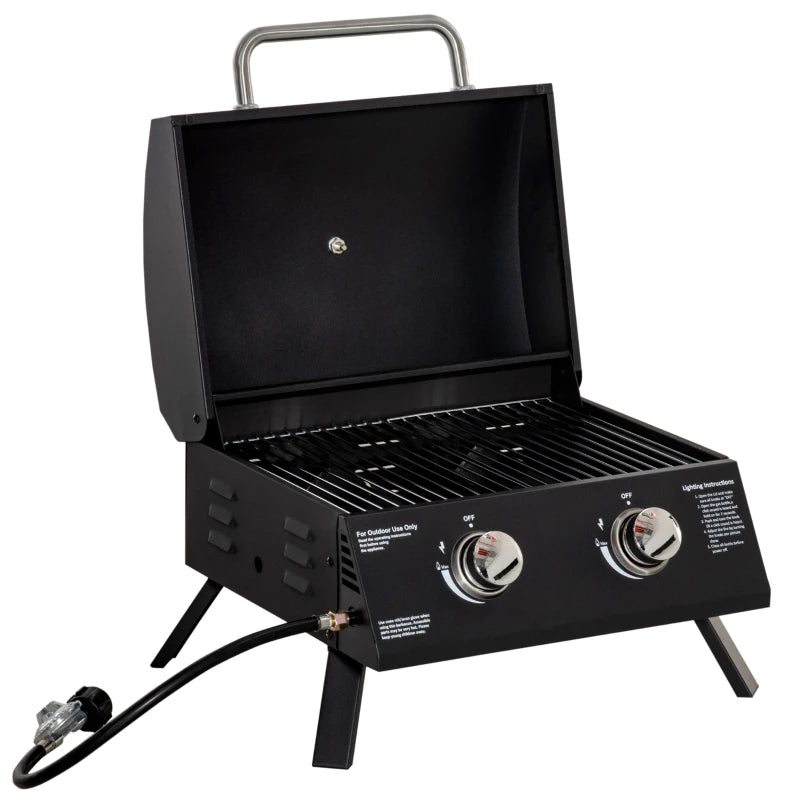 Nancy's Pousa Barbecue - BBQ - Grill - Gas BBQ - Met 2 Branders - Mobiele Barbecue - Staal - Zwart