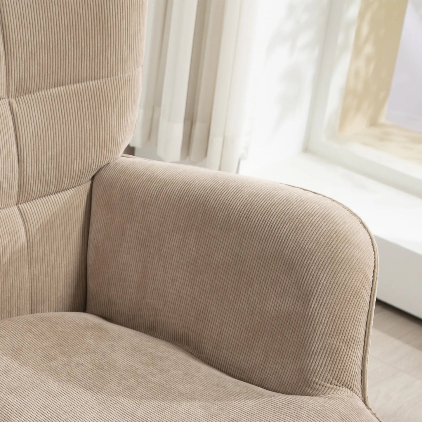 Nancy's Pelariga Relaxfauteuil met Hocker - Relaxstoel - Loungestoel - Lichtbruin - Ribfluweel