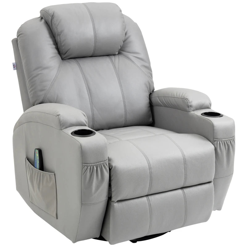 Nancy's Godomar Massagestoel - Relaxfauteuil - Relaxstoel - Verstelbare Rugleuning - Draaibaar - Grijs - Kunstleer