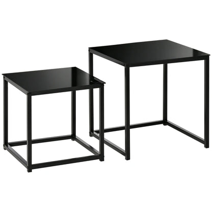 Nancy's Nogueiras Salontafel Set - Koffietafel Set - Bijzettafels - Zwart - Glas / Staal