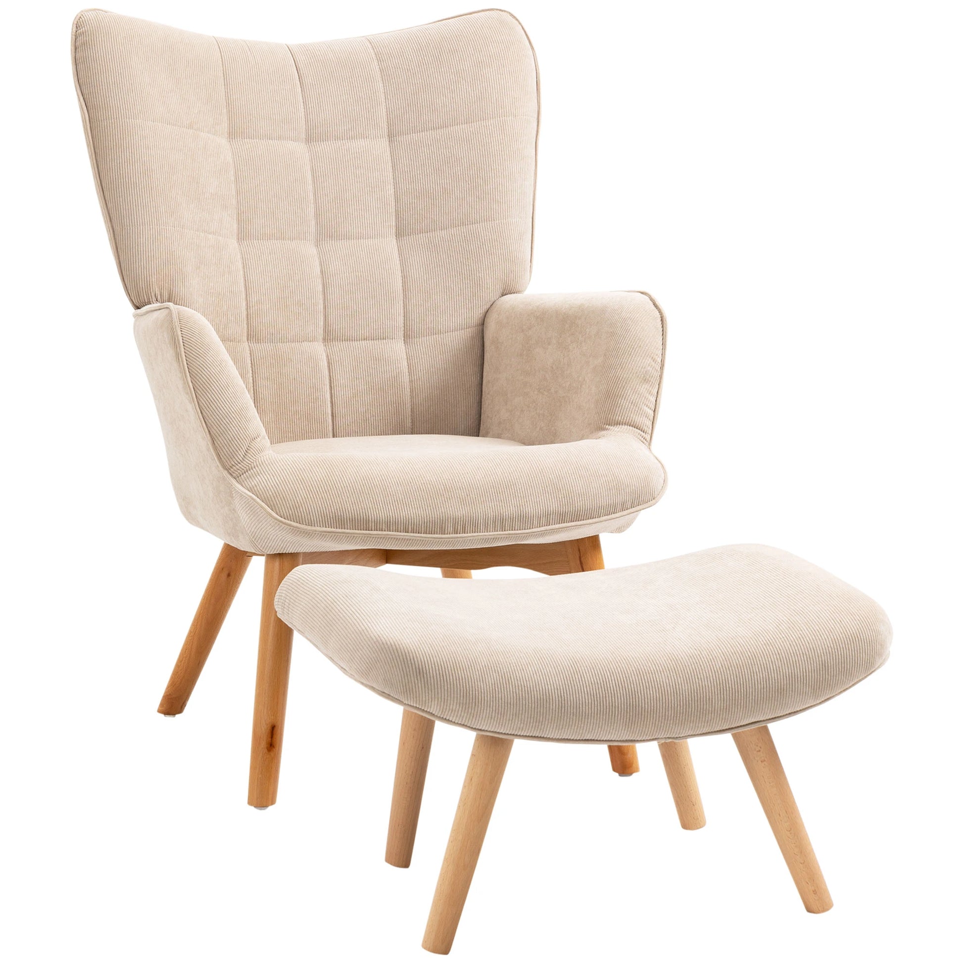 Nancy's Louriçal Relaxfauteuil met Hocker - Relaxstoel - Loungestoel - Beige - Ribfluweel