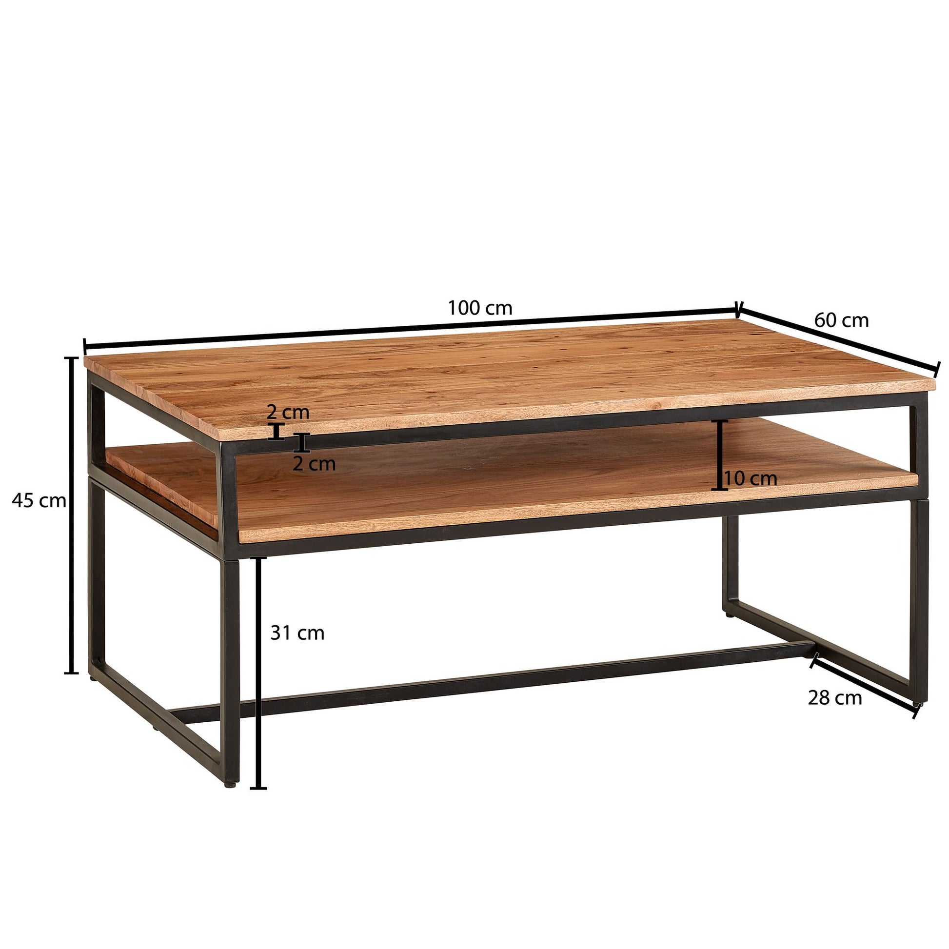 Nancy's Amieiro Salontafel - Koffietafel - Bruin / Zwart - Massief Acaciahout / Staal - 100 x 60 x 45 cm