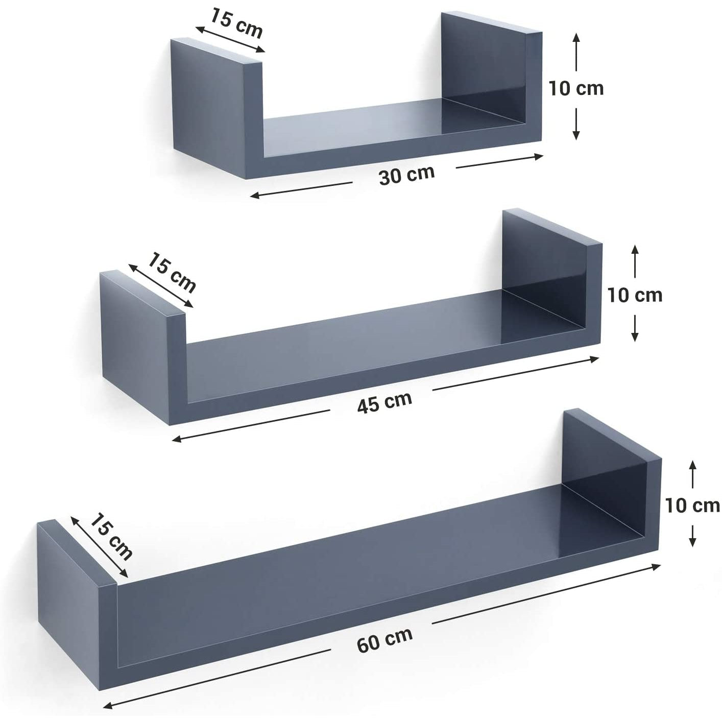 Second Chance Nancy's Wall Shelf Wood Set of 3 - Wall Shelf Floating 60/45/30 CM