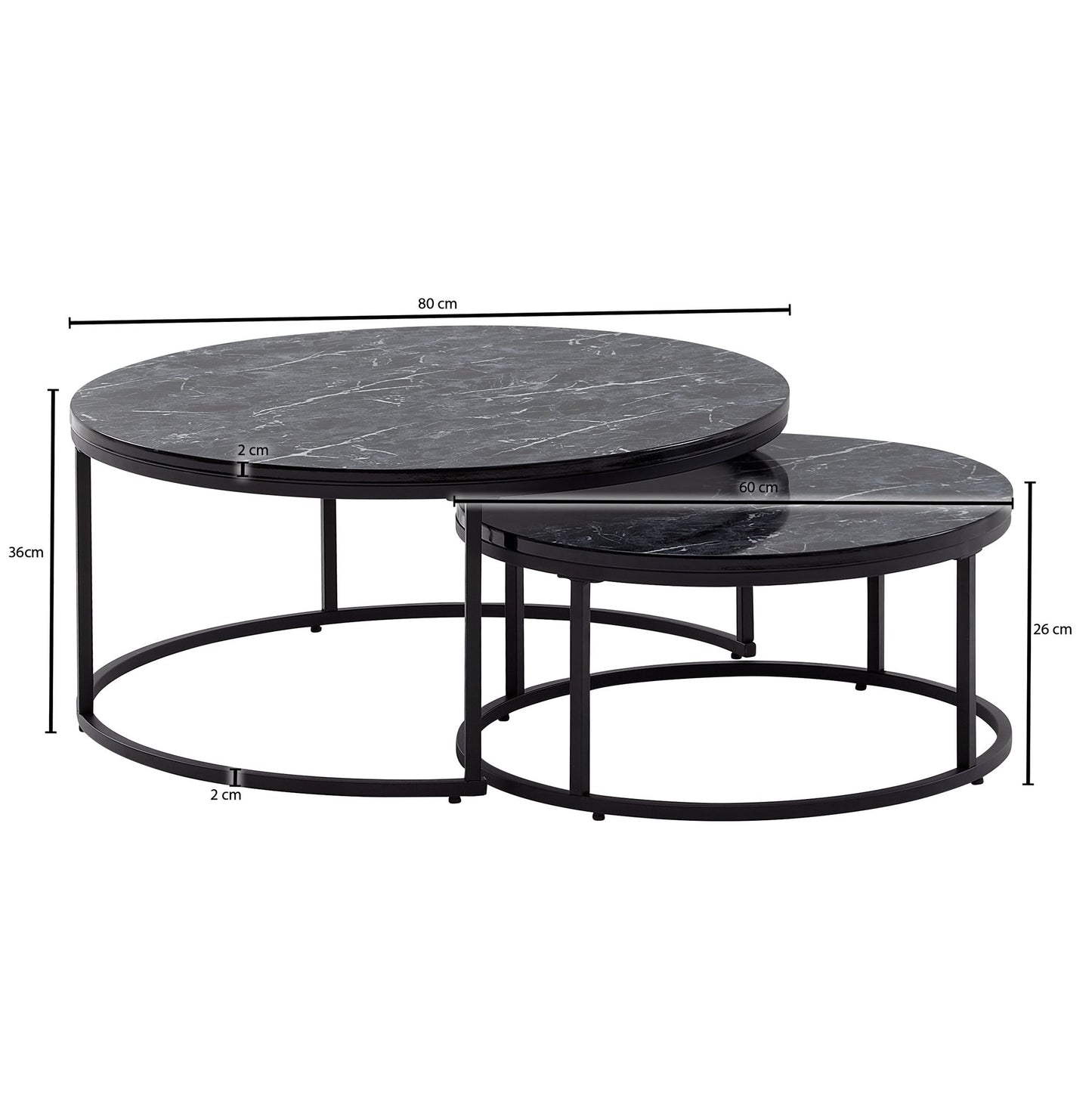 Nancy's Pouca Salontafel Set - Koffietafel - Set van 2 - Zwart Marmerlook - Staal