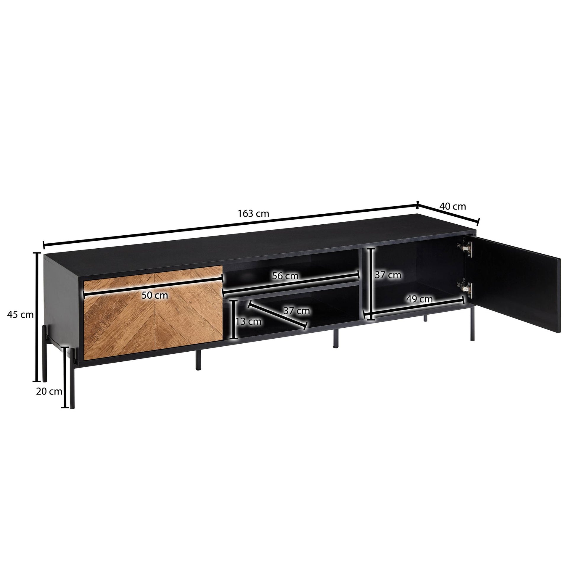 Nancy's Parada TV Meubel - TV Kast - Lowboard - Bruin / Zwart - Spaanplaat / Staal - ± 160 x 40 x 45 cm