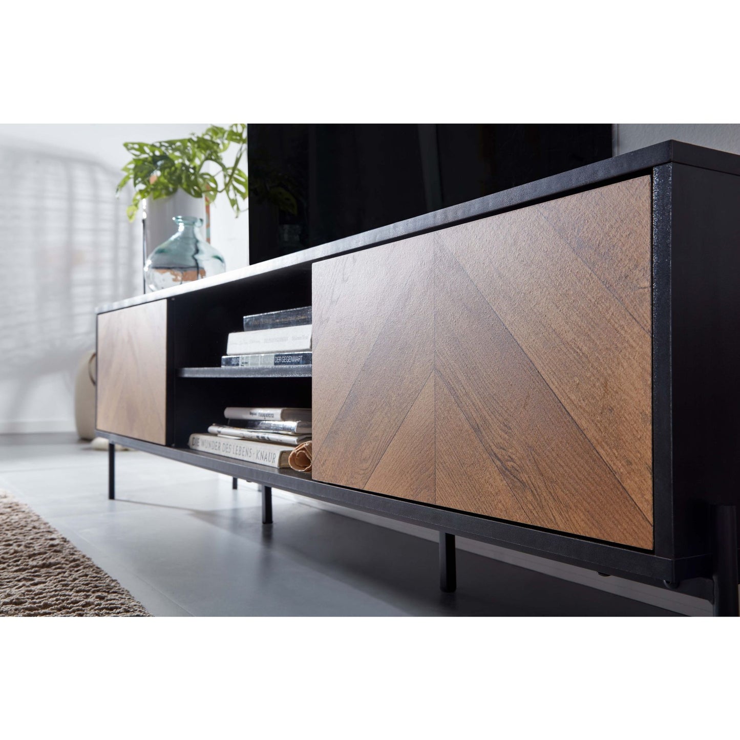 Nancy's Parada TV Meubel - TV Kast - Lowboard - Bruin / Zwart - Spaanplaat / Staal - ± 160 x 40 x 45 cm