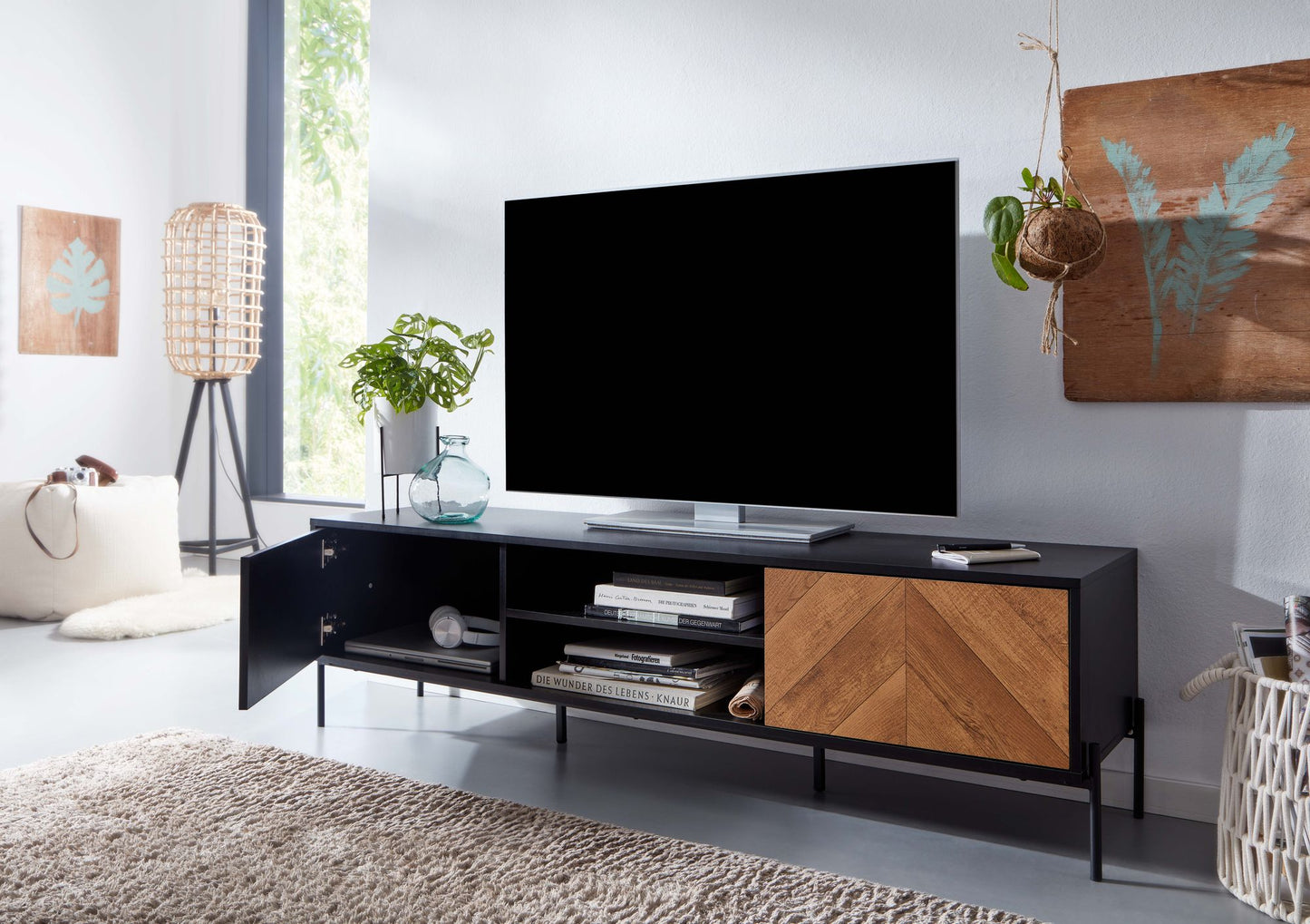 Nancy's Parada TV Meubel - TV Kast - Lowboard - Bruin / Zwart - Spaanplaat / Staal - ± 160 x 40 x 45 cm