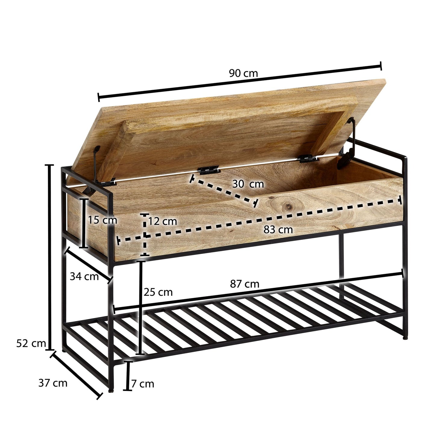 Nancy's Ranhados Hallway Bench - Sofa - Storage Bench - Brown / Black - Solid Mango Wood