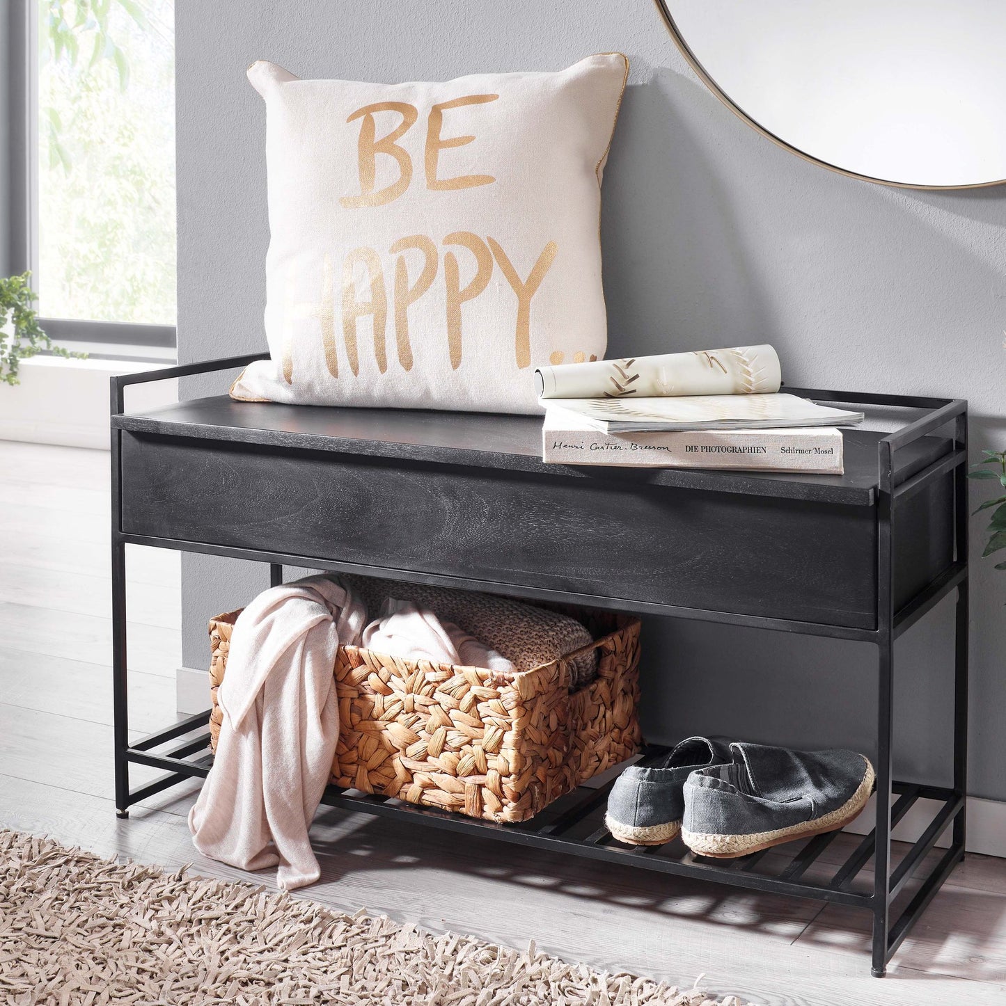 Nancy's Ranhados Hallway Bench - Sofa - Storage Bench - Black - Solid Mango Wood