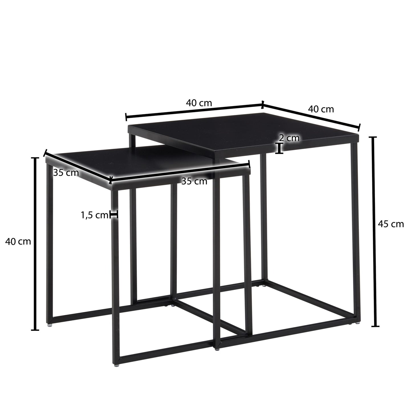 Nancy's Cela Salontafel Set - Bijzettafel Set - Koffietafel - Zwart - Staal