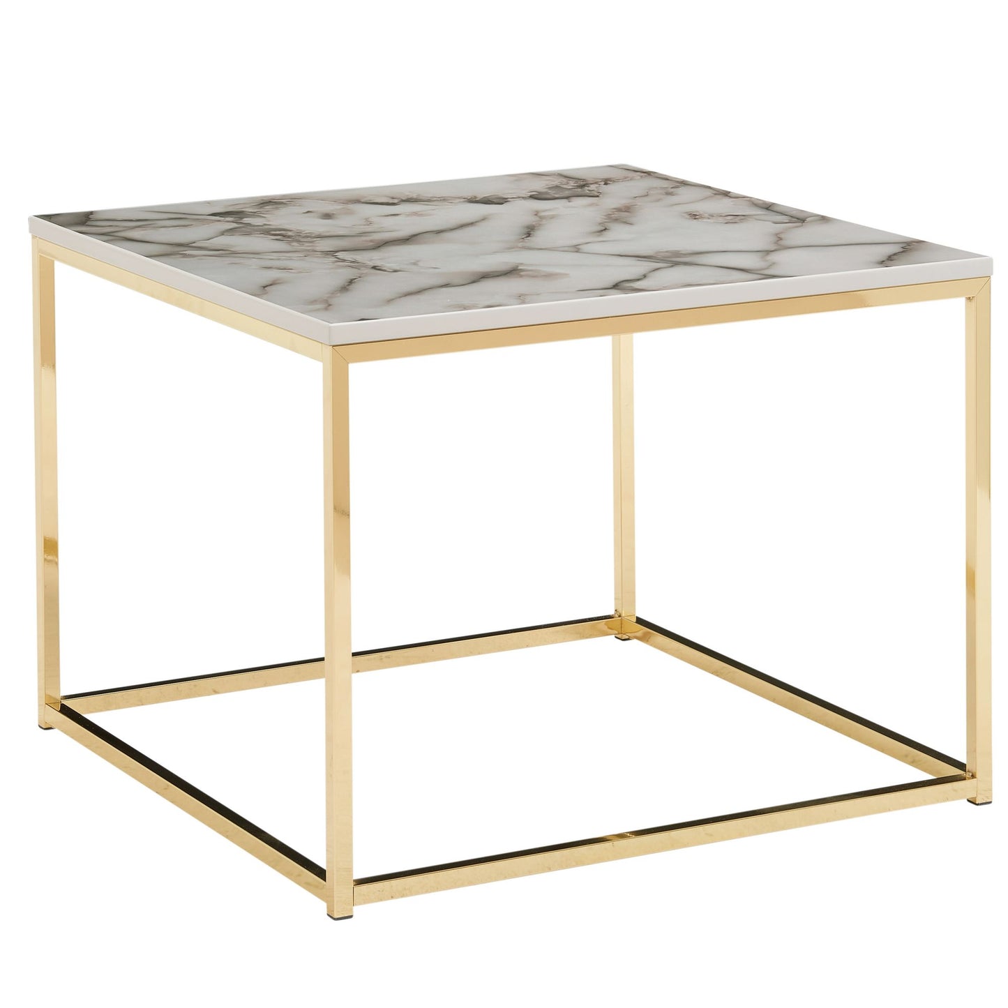 Table basse Touvedo de Nancy - Table basse - Blanc / Or - Aspect marbre / Acier - 60 x 60 x 45 cm