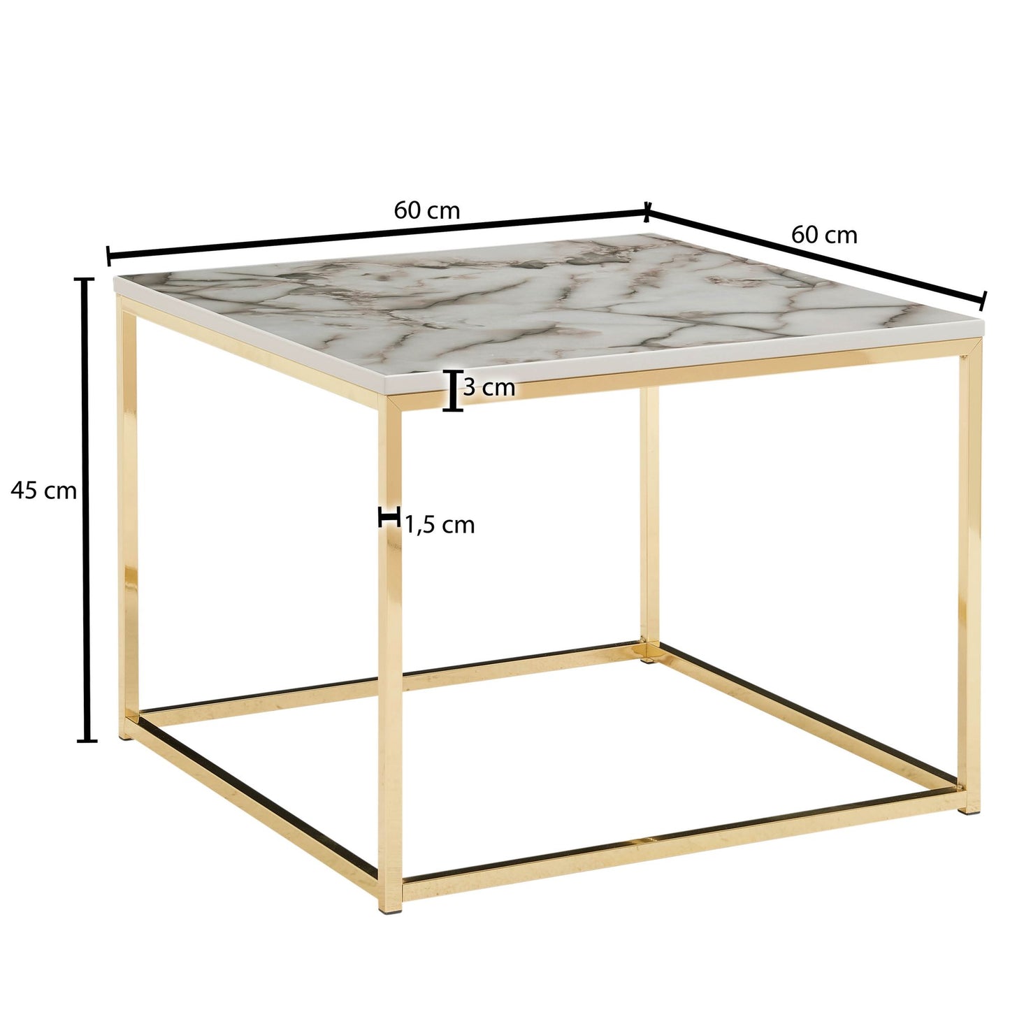 Nancy's Touvedo Coffee table - Coffee table - White / Gold - Marble look / Steel - 60 x 60 x 45 cm