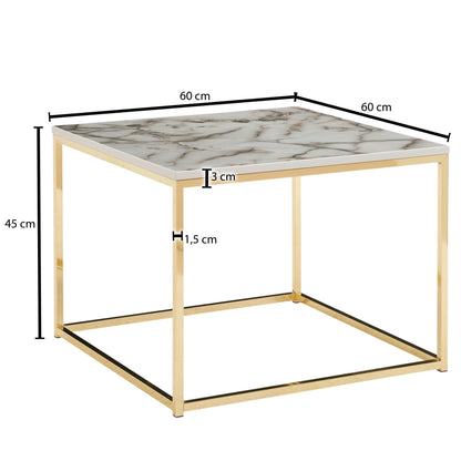 Nancy's Touvedo Coffee table - Coffee table - White / Gold - Marble look / Steel - 60 x 60 x 45 cm