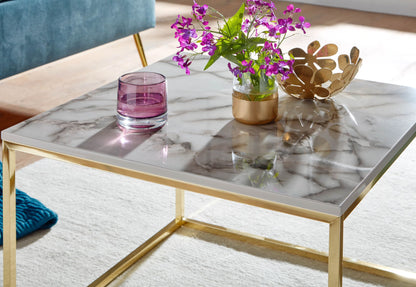 Nancy's Touvedo Coffee table - Coffee table - White / Gold - Marble look / Steel - 60 x 60 x 45 cm