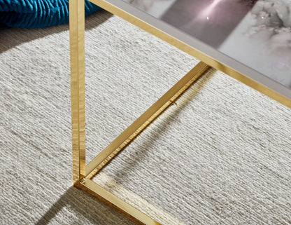 Nancy's Touvedo Coffee table - Coffee table - White / Gold - Marble look / Steel - 60 x 60 x 45 cm