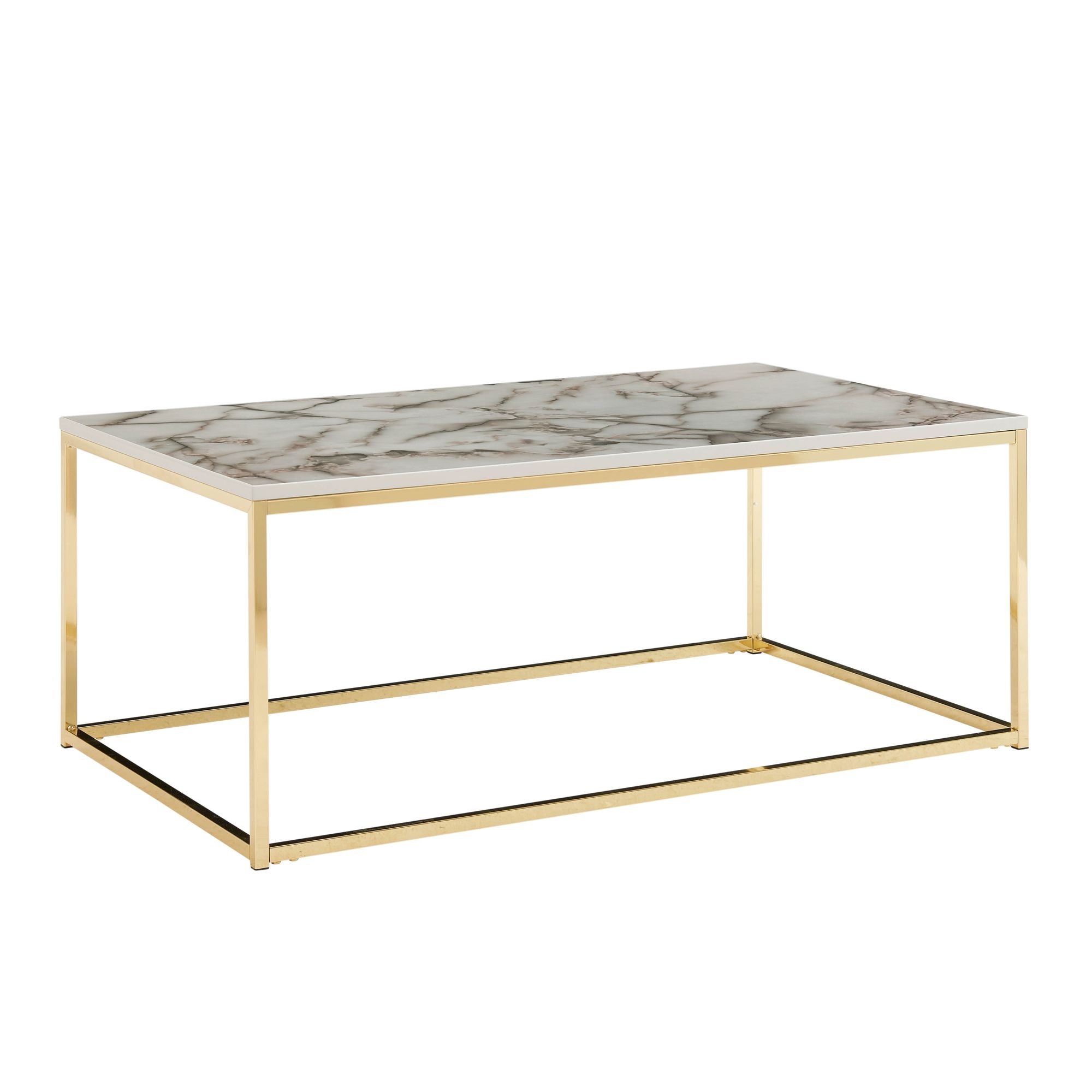 Nancy's Nogueira Salontafel - Koffietafel - Wit / Goud - Marmerlook - Staal - 100 x 60 x 40 cm