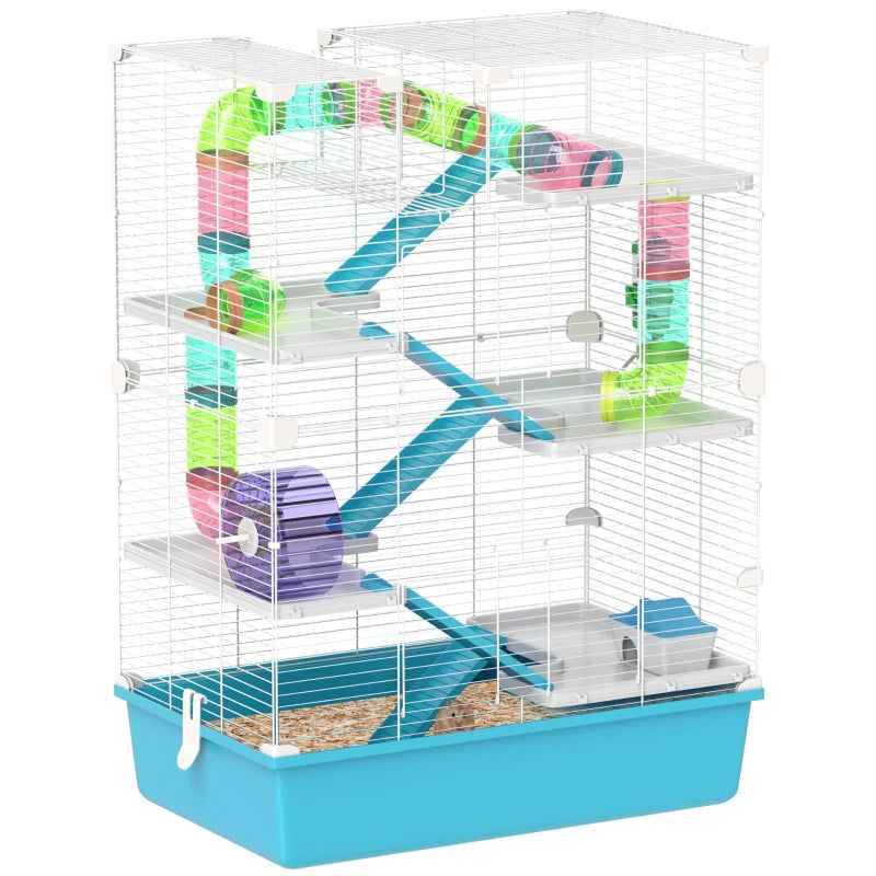 Nancy's Branca Hamsterkooi - Knaagdierenkooi - Wit / Blauw - ± 60 x 35 x 80 cm 