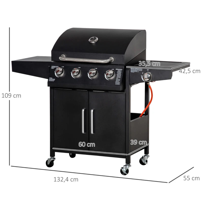 Nancy's Gamil Barbecue - BBQ - Grill - Gas BBQ - 4 Branders - Zwart - Staal