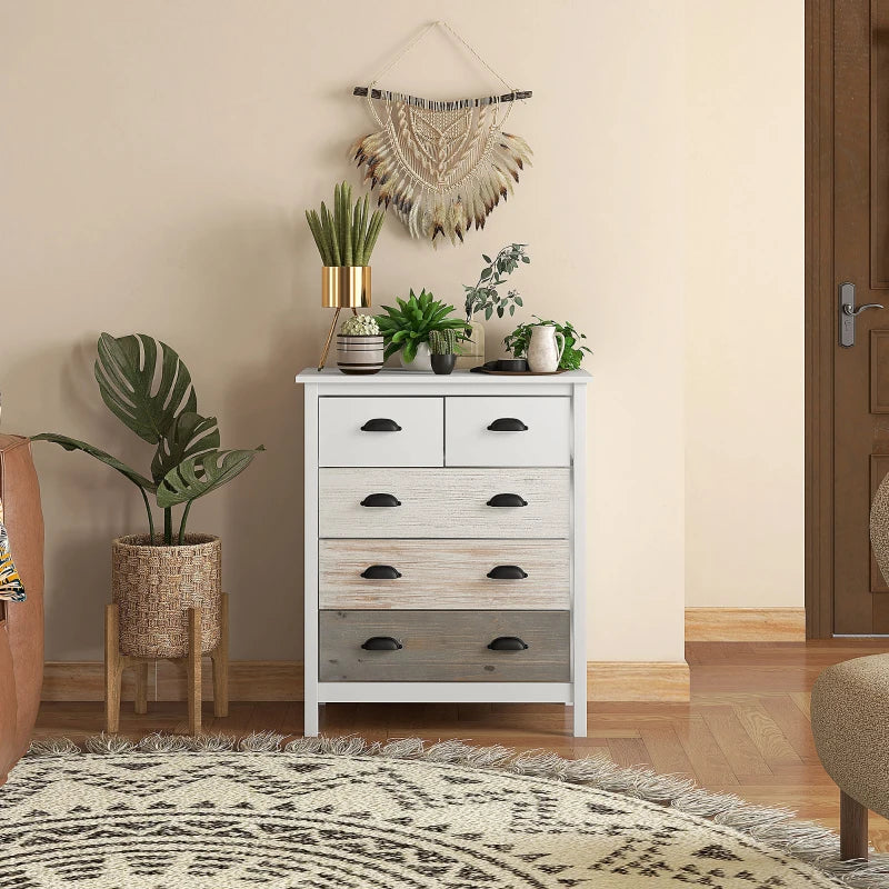 Nancy's Alassio Chest of Drawers - Dresser - Sideboard - Storage Cabinet - White / Brown - ± 70 x 40 x 85 cm