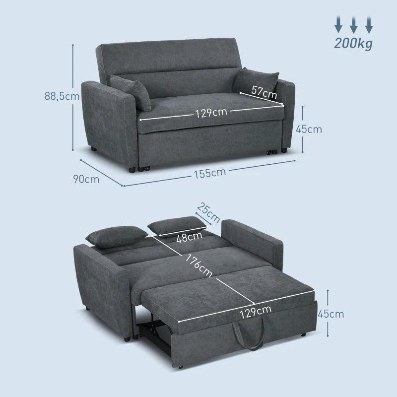 Nancy's Baixo Sofa Bed - Sofa - 2-in-1 Sofa with sleeping function - Grey - Velvet - ± 155 x 90 x 90 cm