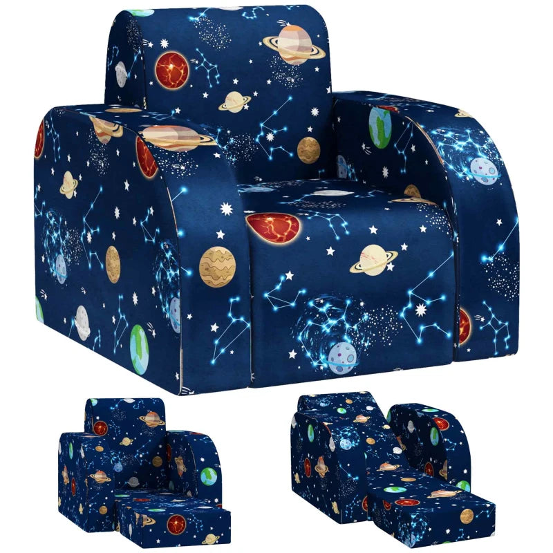 Nancy's Kiddo Kinderstoel - Kinderfauteuil - Kinderbankje - Uitklapbaar - Blauw - Planeten