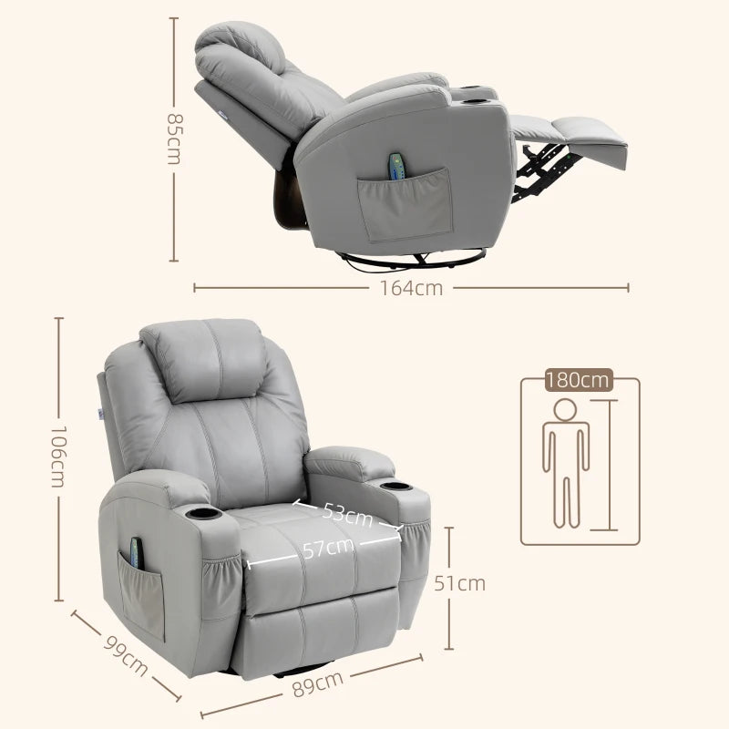 Nancy's Godomar Massagestoel - Relaxfauteuil - Relaxstoel - Verstelbare Rugleuning - Draaibaar - Grijs - Kunstleer