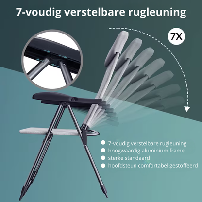 Nancy's Ataes Tuinstoel Set van 2 - Ligstoel - Verstelbaar - Inklapbaar - Ergonomisch - Grijs - Aluminium zwart frame