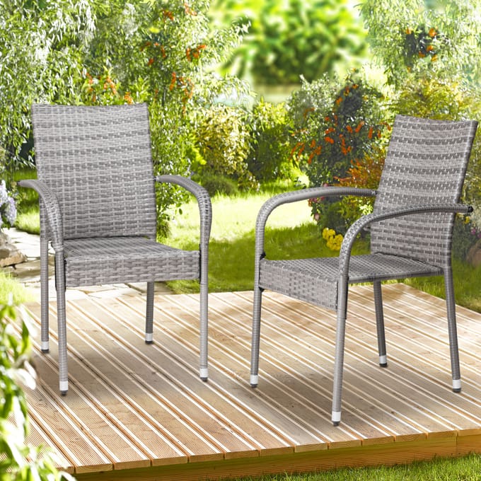 Nancy's Balazar Tuinstoelen Set van 4 - Stapelbaar - Weer- en UV-bestendig - Grijs - Polyrotan