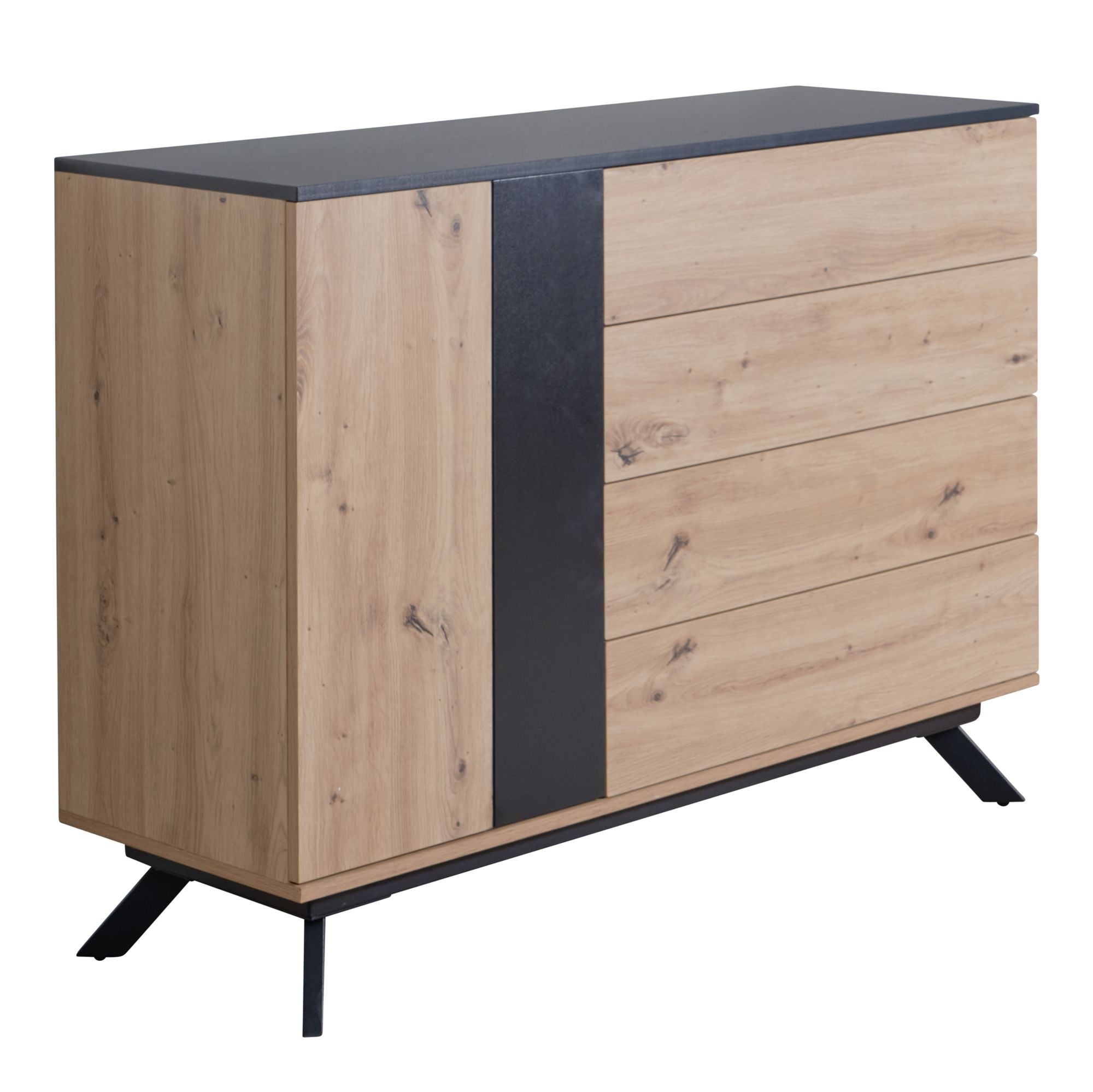 Nancy's Moinhos Dressoir - Opbergkast - Sideboard - Ladekast - Eiken / Zwart - ± 110 x 40 x 90 cm